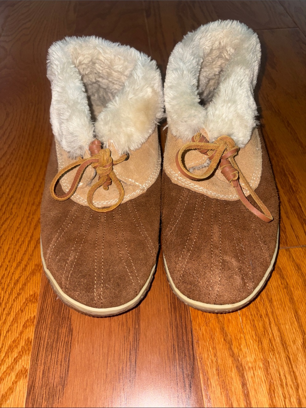 Sperry Brown and Tan Suede Fur-Lined Slippers